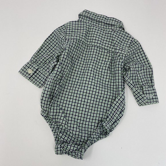 Baby Gap Boys Button Down Bodysuit Lush Green Gingham Size 0-3 Months - Picture 3 of 4